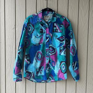 VTG 80s/90s Wrangler Aztec Button-Up Shirt M Southwestern Cowgirl